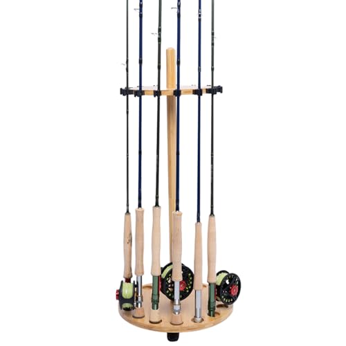 Fishing Pole Rod Racks—Floor Stand Bamboo Fishing Gear Equipment Storage Organizer, Easy Installation - Round rods holder - style: holds up 15 rods