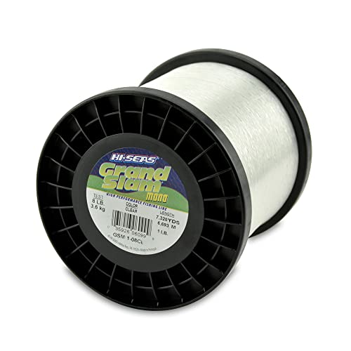 HI-SEAS Grand Slam Monofilament Fishing Line - Strong & Abrasion Resistant in Clear, Pink, Green, Smoke Blue, Fluorescent Yellow Freshwater & Saltwater - 1 lb Spool - color: Clear, style: 8 Lb Test, 0.27 Mm Dia, 7320 Yd