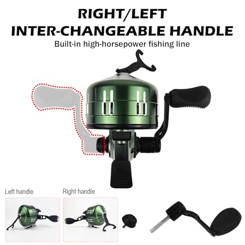 Spincast Fishing Reel, All-Metal Gears, Easy to Use Push Button Casting Design, Changeable Right/Left-Hand Retrieve - color: Green