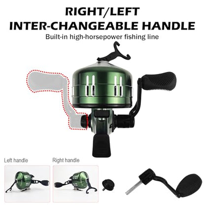 Spincast Fishing Reel, All-Metal Gears, Easy to Use Push Button Casting Design, Changeable Right/Left-Hand Retrieve - color: Green