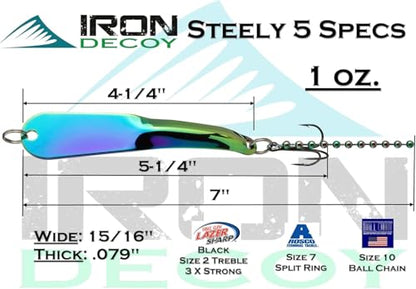 IRON DECOY Spoon Fishing Lures 3-Pack, Multi-Species Metal Spoons for Trout, Walleye, Bass, Salmon, Pike, Ice Fishing & Trolling, Vibrating Spoon Lure Kit - color: Lake Trout, 1 oz