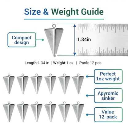 Fishing Weights Pyramid Sinkers Kit Bullet Fishing Weights Sinkers for Ocean Saltwater Surf Fishing Gear Tackle 1oz 2oz 3oz 4oz - color: 1oz-12pcs