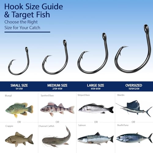 9KM DWLIFE Circle Hooks 25pcs 4X Strong Fishing Hooks – High Carbon Steel, Non-Offset Closed Eye, Wide Gap for Catfish, Striped Bass, Salmon –Circle Hooks for Saltwater & Freshwater - size: 5/0#