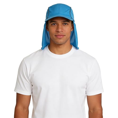 High Visibility Reflective Work Safety Hat Wide Brim Boonie Sun Hat UV Protection Fishing Cap with Neck Flap - color: Blue