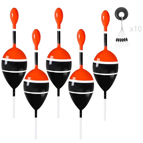 YOTO Slip Bobbers for Fishing,Balsa Wood Slide Fishing Floats Kit with Bobbers Stops,Slip Cork for Crappie Panfish Bass Trout - color: Black-5pcs(60pcs stop), size: 5g(1/6oz)
