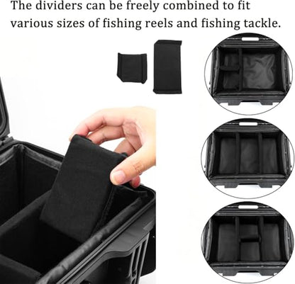 Fishing Reels Storage Case 15 Inches,Heavy Duty Waterproof Fishing Wheel Protective Hard Case, Tackle Collection Holder Box, 9pcs Adjustable Shockproof Dividers (Black with mesh bag) - color: Black with mesh bag
