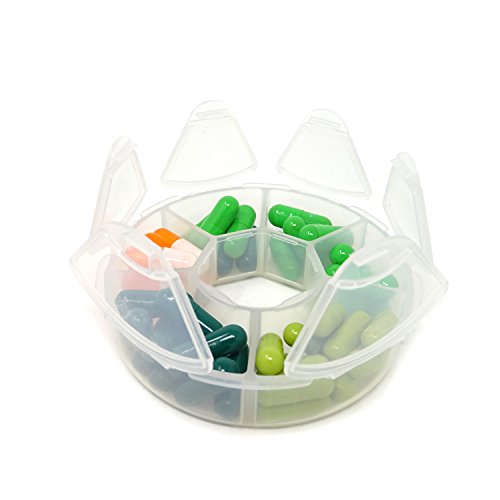 Honbay 2PCS 6 Compartment Round Shape Clear Small Plastic Storage Box Pill & Jewelry Organizer for Travel or Daily Use
