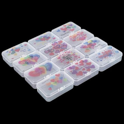 Goodma Plastic Storage Boxes, Transparent, 12 Pieces | 3.3 x 2.2 x 1 inch, Thank You Image Pattern, Hinge Lids