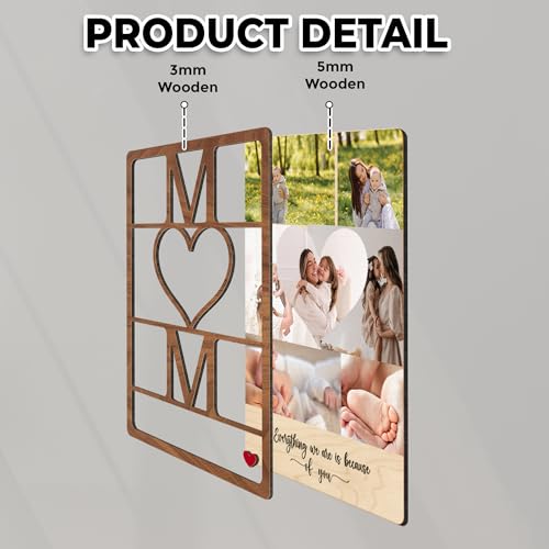 Personalized Wooden Mom Picture Frame, Custom Mother's Day Frame with Photo, Best Mom Ever Gifts, Gift Ideas for Mum Birthday from Daughter Son, Meaningful Gifts for Wife From Husband - color: 0. Mom-02