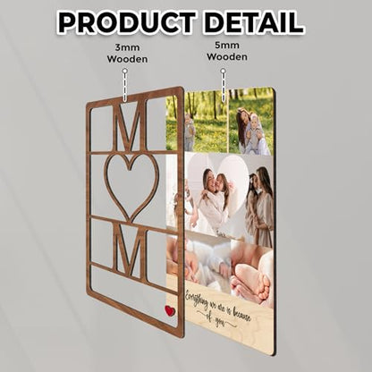 Personalized Wooden Mom Picture Frame, Custom Mother's Day Frame with Photo, Best Mom Ever Gifts, Gift Ideas for Mum Birthday from Daughter Son, Meaningful Gifts for Wife From Husband - color: 0. Mom-02