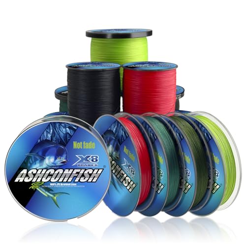 Ashconfish Braided Fishing Line Color Never Fade 8 Strands Super Strong PE Fishing Line Abrasion Resistant Fishing Wire Zero Stretch 6lb to 300lb - color: Red, size: 109Yards(100m)-8lb/0.12mm