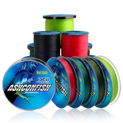 Ashconfish Braided Fishing Line Color Never Fade 8 Strands Super Strong PE Fishing Line Abrasion Resistant Fishing Wire Zero Stretch 6lb to 300lb - color: Red, size: 109Yards(100m)-10lb/0.14mm