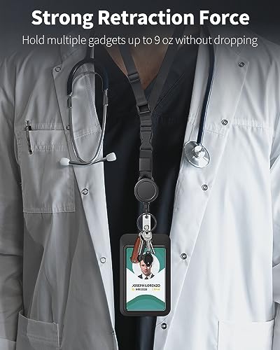 Uniclife 2 Pack Retractable Adjustable Lanyard Heavy Duty Neck Lanyard with Retractable Badge Reel Quick-Release Buckle and Adjustable Length Strong Wide Nylon Strap with Sliding ID Badge Holder - color: Black, size: 2 Pack with Adjustable Lanyard