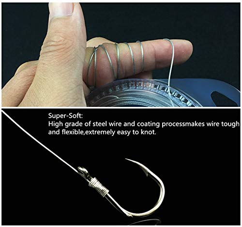 Wire Fishing Line Steel Leader: 10lb - 200lb Test Knottable Fishing Leader Making for Saltwater Rigging - 32.8ft Nylon Coated 7 Strands Silver String Wire with 20pcs Sleeves - size: 100lb Test, 0.031in/0.8mm Diameter