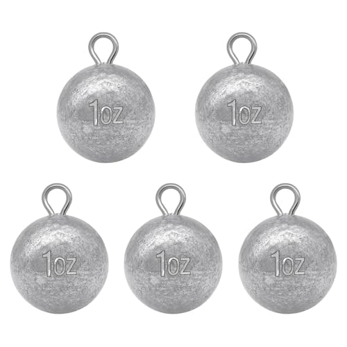 5 Pcs Fishing Round Sinker Cannonball Lead Weights Assortment Egg Drop Bass Weights Saltwater Freshwater Casting 1-5oz - size: 1oz - 5pcs