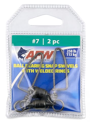 AFW Solid Brass Ball Bearing Snap Swivels with Welded Rings - Black Finish, Up to 450 lb Test Capacity, Patented Bullet Shaped Head for Reduced Water Resistance, Fluid Rotation - size: 2 pc, #7, 250 lb test