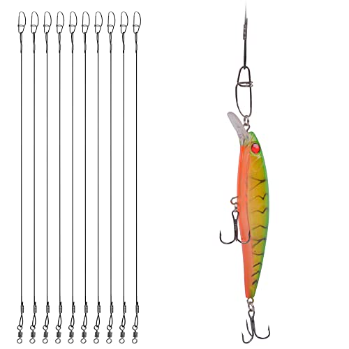 20PCS Fishing Leader Line,150LB High Strength Saltwater Fishing Stainless Steel Leaders with Swivel Snaps Connect Tackle Lure Rig and Hooks 19.7inch - color: Black - 20pcs