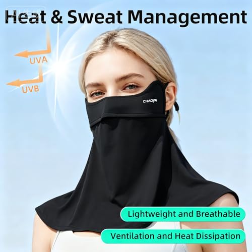 UPF 50+ Sun Protection Face Mask with Neck Coverage, UV Face Mask for Outdoor Activities, Unisex Breathable Sun Mask - style: Black