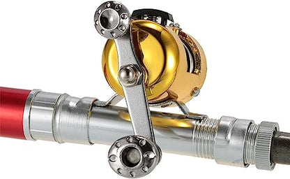 Jatzde Mini Portable Pocket Fish Rod Pen Aluminum Alloy Fishing Rod Pole Reel Combos… - color: Red