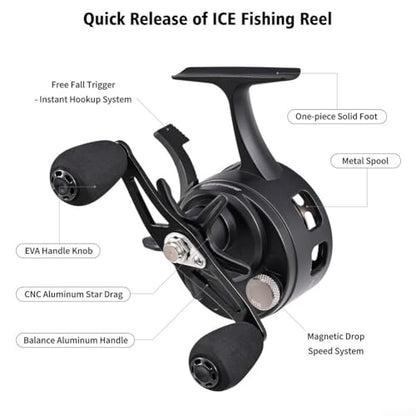 3.2:1 Ice Fishing Reel with Magnetic Drop Ice Fishing Reel 3.2:1 Gear Ratio for Winter Ice Fishing, Gear Ratio Inline Reel, 3+1 Ball Bearings Two-Way Spool Lever - color: black, size: left hand