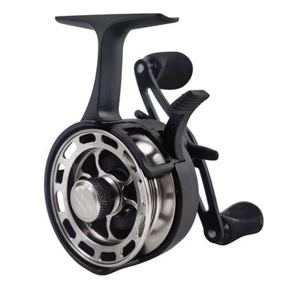 Ice Fishing Reels 3.2:1 Gear Ratio Ultra Smooth 3+1Ball Bearings Strength CNC-machined Aluminum Inline Ice Fishing Reel with Left/Right Hand Retrieve - color: Black-Left Hand Retreive
