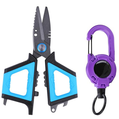 Professional Fishing Scissors With Bottle Opener Titanium Coated Serrated Blades Cut PE Mono Fluorocarbon Lines Non-Slip Soft Grip Multi-Purpose Fishing Tool