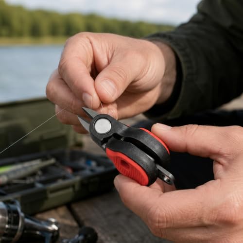 1Pc Mini Stainless Steel Fishing Scissors, Serrated Blade Portable Line Cutter for PE, Nylon & Braided Fishing Line, Compact Lure Tackle Snips for Saltwater Freshwater Use, Red