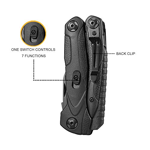 Roxon 14-in-1 Multitool Pliers with Fire Starter,Lightweight Portable | Stainless Steel Folding Pocket Knife Multi Tool Set for Camping Hiking Survival EDC, Outdoor Gear with 25-Year warranty