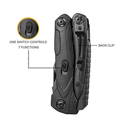 Roxon 14-in-1 Multitool Pliers with Fire Starter,Lightweight Portable | Stainless Steel Folding Pocket Knife Multi Tool Set for Camping Hiking Survival EDC, Outdoor Gear with 25-Year warranty