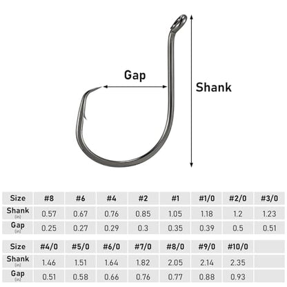 Dr.Fish 100 Pack Octopus Circle Hooks, Saltwater & Freshwater Fishing Hooks, #8-#10/0, Offset, Catfish, Tuna, Striper, Snapper, Bass Fishing - color: Black, size: #4-100 Pack