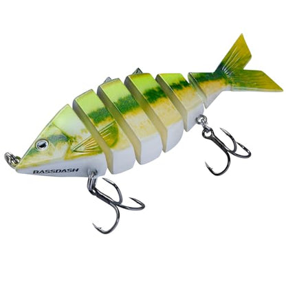 BASSDASH Bone Swimbait Multi Jointed Hard Fishing Lure for Bass Trout Bluegill Pike with Angled Cut Segments - color: Fluorescent Baby Bass