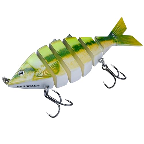 BASSDASH Bone Swimbait Multi Jointed Hard Fishing Lure for Bass Trout Bluegill Pike with Angled Cut Segments - color: Fluorescent Baby Bass