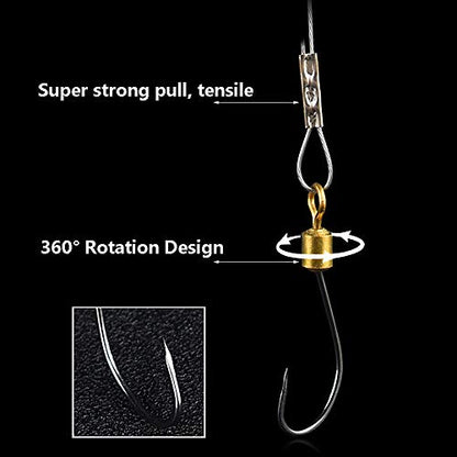 Dyxssm Fishing Hook Line Stainless Steel, Fishing Rigs Wire Leader with Rolling Swivel and Barb Hooks - size: 16#