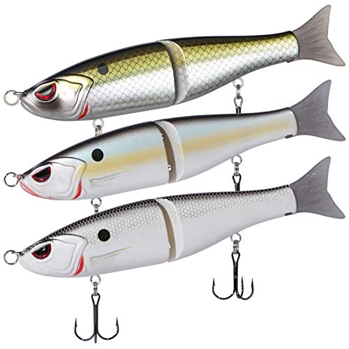 Bassdash SwimShad Glide Baits Jointed Swimbait Bass Pike Salmon Trout Muskie Fishing Lure,3-Pack - color: White Shad + Threadfin + Blue Gold, size: 4.5in/0.65oz