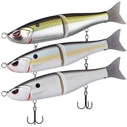 Bassdash SwimShad Glide Baits Jointed Swimbait Bass Pike Salmon Trout Muskie Fishing Lure,3-Pack - color: White Shad + Threadfin + Blue Gold, size: 4.5in/0.65oz