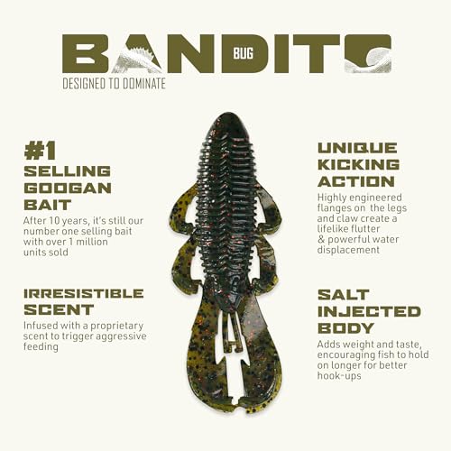 Googan Squad Bandito Bug Fishing Lures – Soft Bait for Bass Fishing, Swim Baits with Unique Kicking Action, Saltwater and Freshwater Fishing Gear, Pack of 6 (4 inches) - color: Blue Baby
