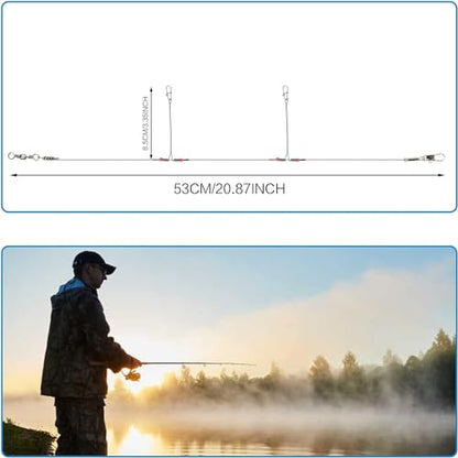 Fishing Leader Saltwater Freshwater,Stainless Steel Fish Rig with Swivel Snap Beads Connector Lure Bait and Hooks Fish Trace Lure Steel Wire Fishing Tackle Kit - color: 2arm 24pack