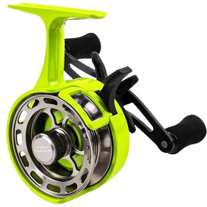 Ice Fishing Reels 3.2:1 Gear Ratio Ultra Smooth 3+1Ball Bearings Strength CNC-machined Aluminum Inline Ice Fishing Reel with Left/Right Hand Retrieve - color: Green-Left Hand Retreive