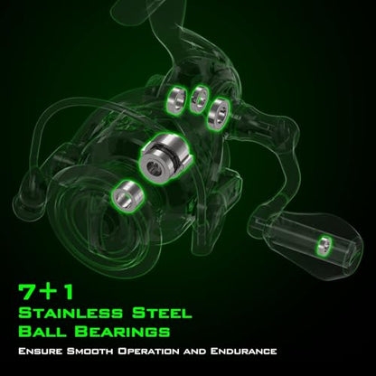 KastKing Zephyr Spinning Reels – 7+1/6+1 BB – Carbon Fiber Drag – Stainless Steel Shaft – Aluminum & CNC Spool – Black/Green/Orange – Sizes 500/1000 SFS – ICE Fishing Ready Reels! - color: Standard-Green, size: 1000