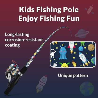 Kids Fishing Pole Set, Portable Telescopic Kids Fishing Poles for Boys and Girls Ages 4-8, Universe Trave-Themed