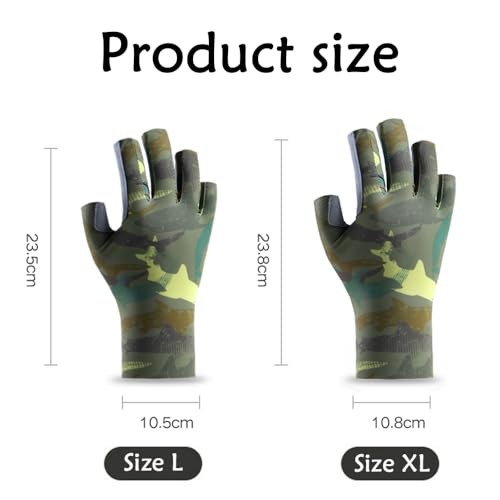 Fishing Gloves, UPF50+ Sun Gloves UV Protection Fingerless Glove Men Women, Unisex Fingerless Camo Hunting Gloves, for Fishing, Kayaking, Rowing, Paddling, Canoeing, Hunting