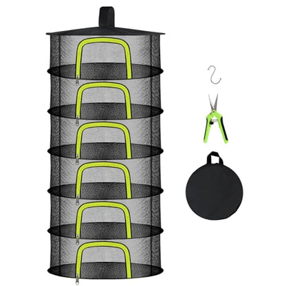 6 Layer Herb Drying Rack, Herb Drying Rack Hanging Mesh, Foldable Plant Drying Net with U-Shaped Zipper, Garden Shears, Hooks, for Drying Herbs Plants, Flowers, Fruits, Food, Clothes - size: 6 Layers-23.62''