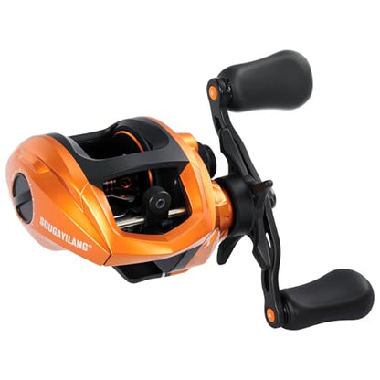 Sougayilang Baitcasting Fishing Reel, 8:1 High Speed Gear Ratio Super Smooth and Powerful Low Profile Baitcaster Reel with Maganic Brake System for Freshwater,Saltwater - color: Orange-Left Hand