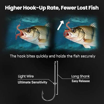FishTrip 100 Pack Aberdeen Fishing Hooks Freshwater, Long Shank Light Wire Worm Hooks - Live Bait Hooks for Sunfish Bass Trout Crappie Bream Panfish Bluegill Size 16#-6/0 - size: 1/0_100pcs