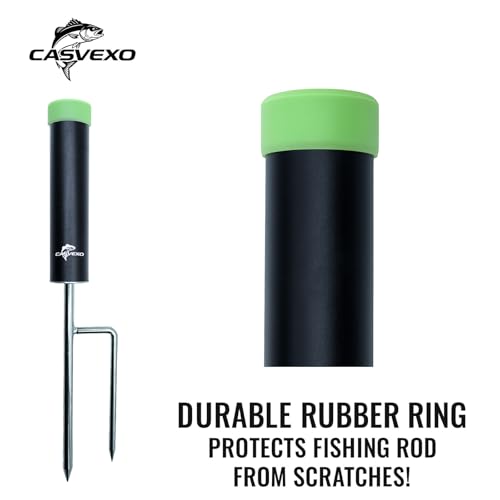 Fishing Pole Holder , 2 Pack Aluminum Fishing Rod Holder for Ground, Rod Holders for Bank Fishing, Double Spike Support, 2 Free Alarm Bells