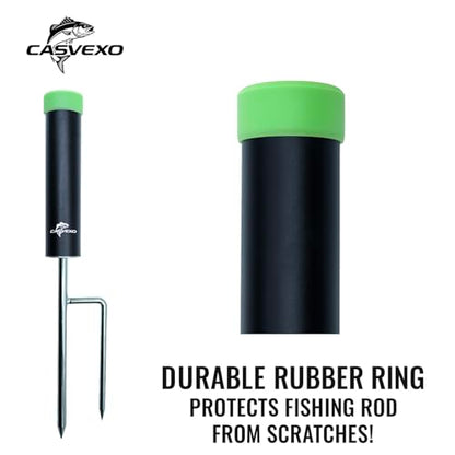 Fishing Pole Holder , 2 Pack Aluminum Fishing Rod Holder for Ground, Rod Holders for Bank Fishing, Double Spike Support, 2 Free Alarm Bells