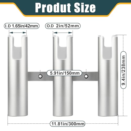 Aluminum Fishing Boat Rod Holder, 3/4 Link Tube Rod Rack, Marine Grade Aluminum Rod Mount for Boats & Yachts, Silver - color: Silver 3 Tube white inner
