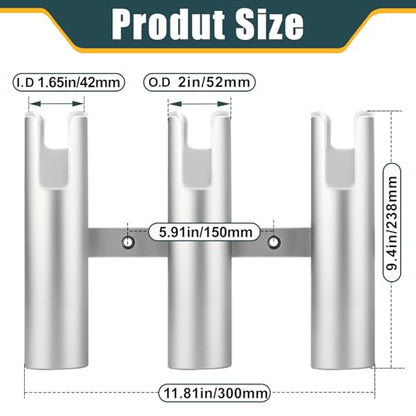 Aluminum Fishing Boat Rod Holder, 3/4 Link Tube Rod Rack, Marine Grade Aluminum Rod Mount for Boats & Yachts, Silver - color: Silver 3 Tube white inner