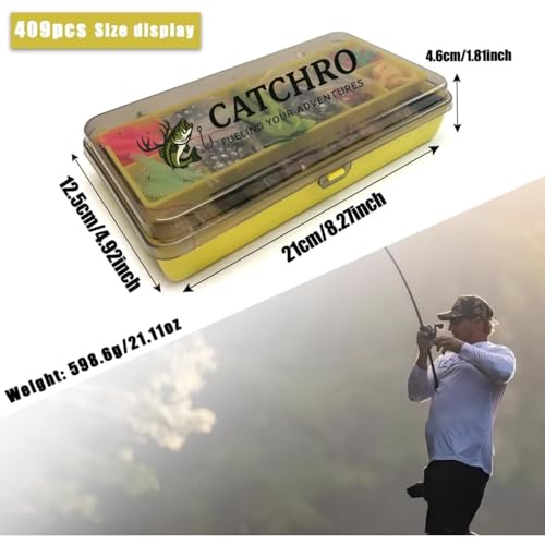CATCHRO 409 Pcs Fishing Lure Kit & Tackle Box Set, Complete Fishing Stuff for Freshwater & Saltwater, Kids Tackle Box with Hooks, Lures & Accessories, Ideal Gifts for Fishermen & All Skill Levels.