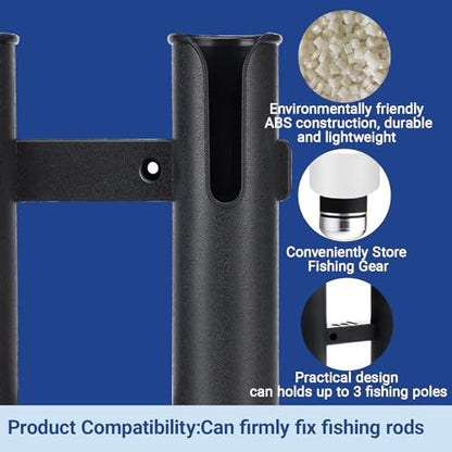 Fishing Rod Holders Wall Mounted 3 Pole Tubes Adjustable Fishing Rod Holder Bracke for Boat Kayak Garage Cooler Trailer Portable with Hardware - color: Black-2 Pole